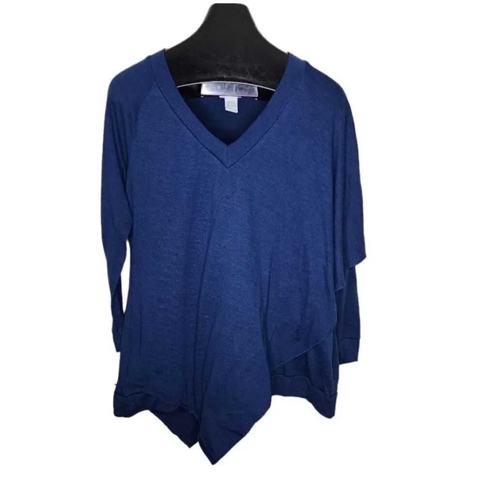 Soft Surroundings Long Sleeve Cape Asymmetrical Tunic Top Shirt Womens Size L Bl